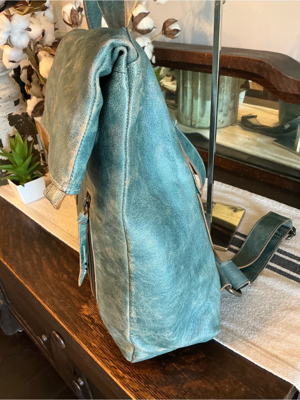 Nwot Bed Stu Leather Howie Flapover Leather Backpack Teal Lux Retail $365 — image 8 of 8
